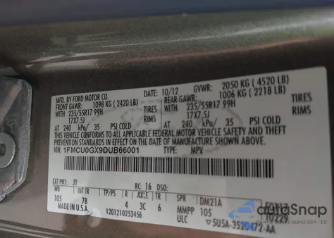 2013 Ford Escape Se из США, поврежденный, VIN 1FMCU0GX9DUB66001